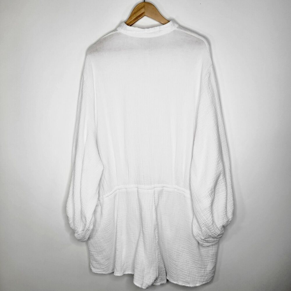 SHOWPO White Gauzy Cotton Playsuit Size 14 Pockets Drawstring Lined Puff Sleeve - Picture 4 of 11